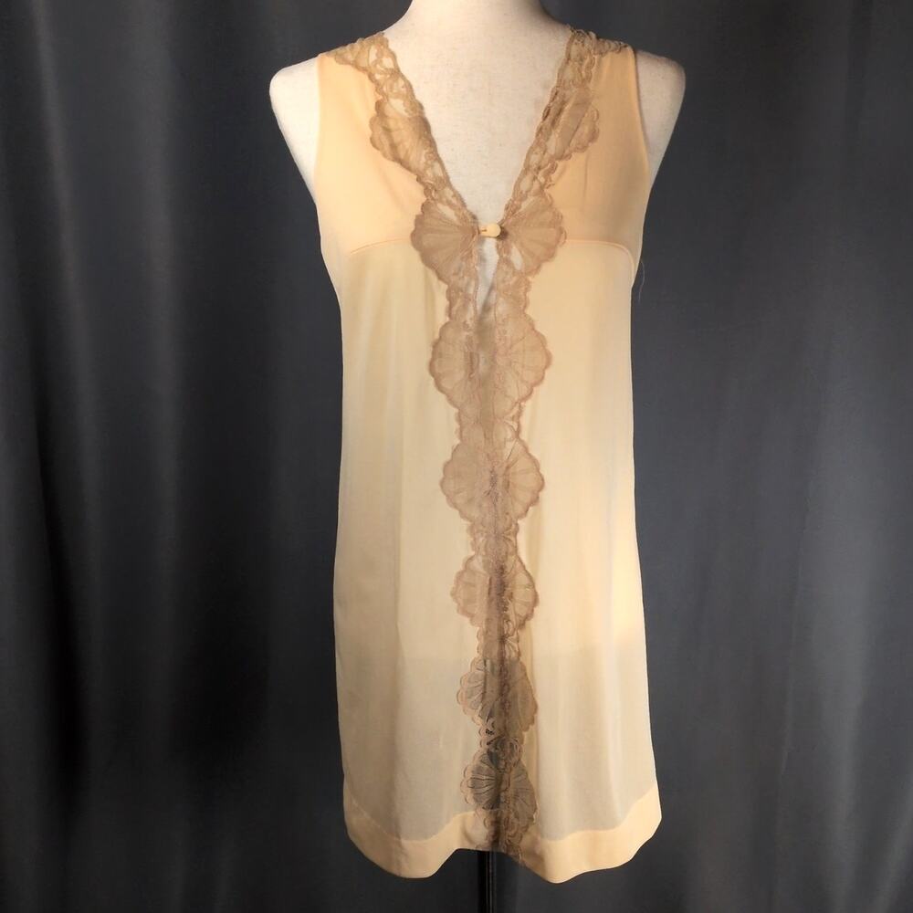 Vintage Emilio Pucci Formfit Rogers Slip Nightgown Lace Beige Tan Dress Sz P